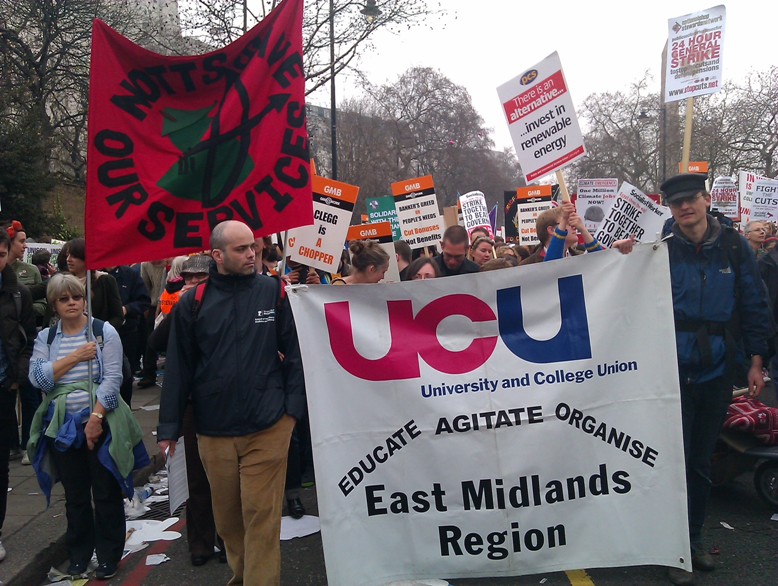 Notts SOS and UCU East Midlands banners in London on March 26th