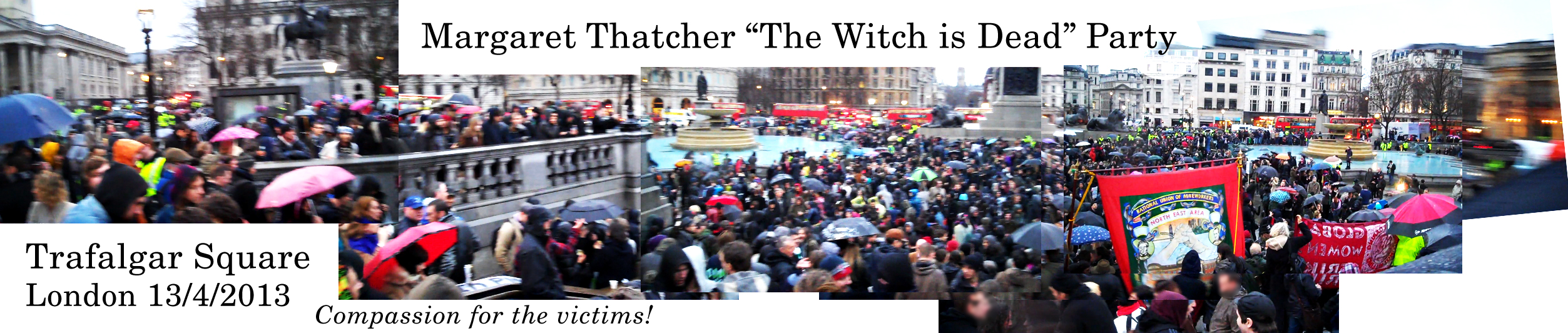 Trafalgar Square Thatcher Death Party panoramic composite photo from 13th April 2013