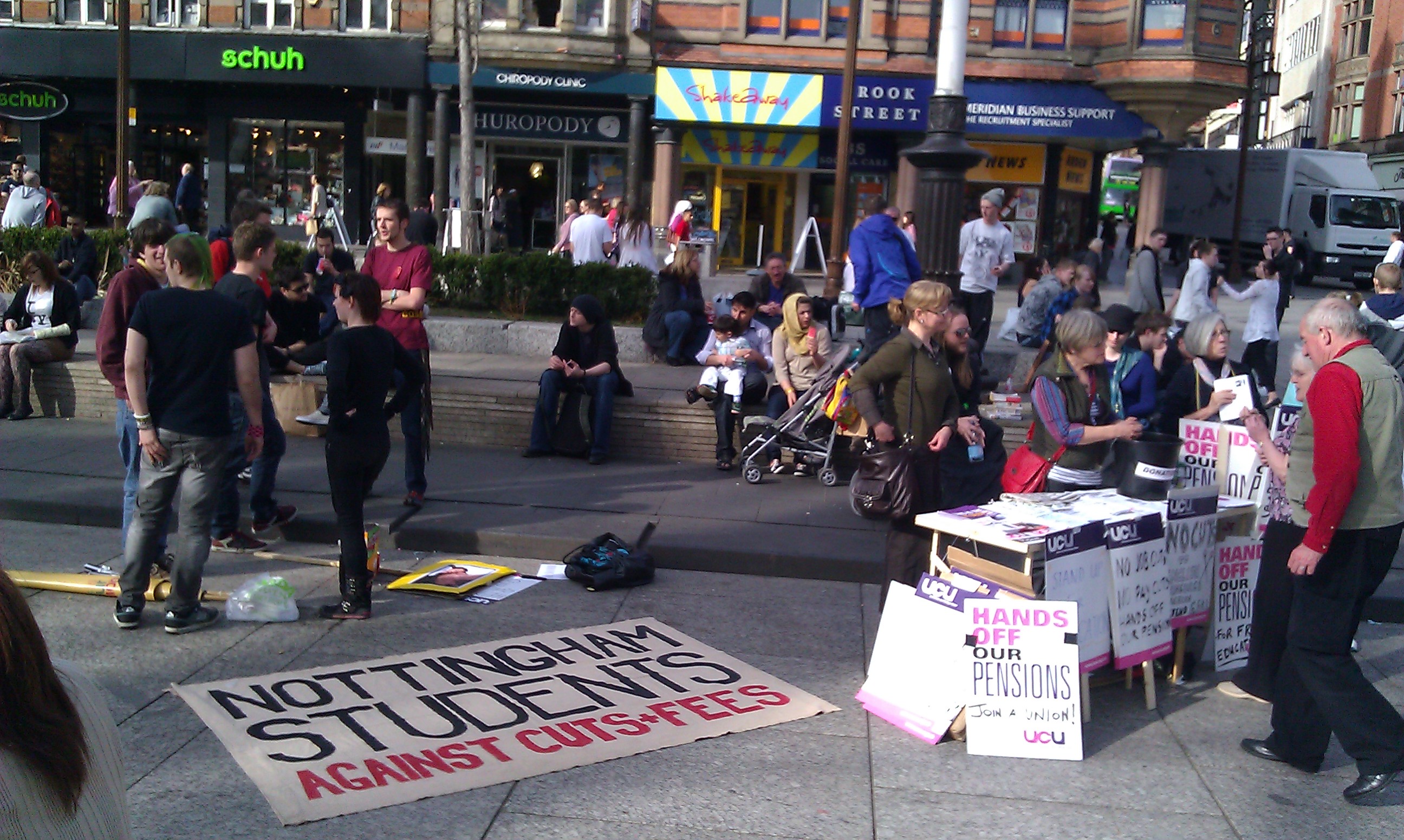 Nottingham UCU staff, students and Notts SOS in Old Market Square 24th March 2011